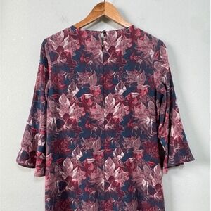 Garnet Hill | Dresses | Garnet Hill Silk Floral Bell Sleeve Shift Dress ...